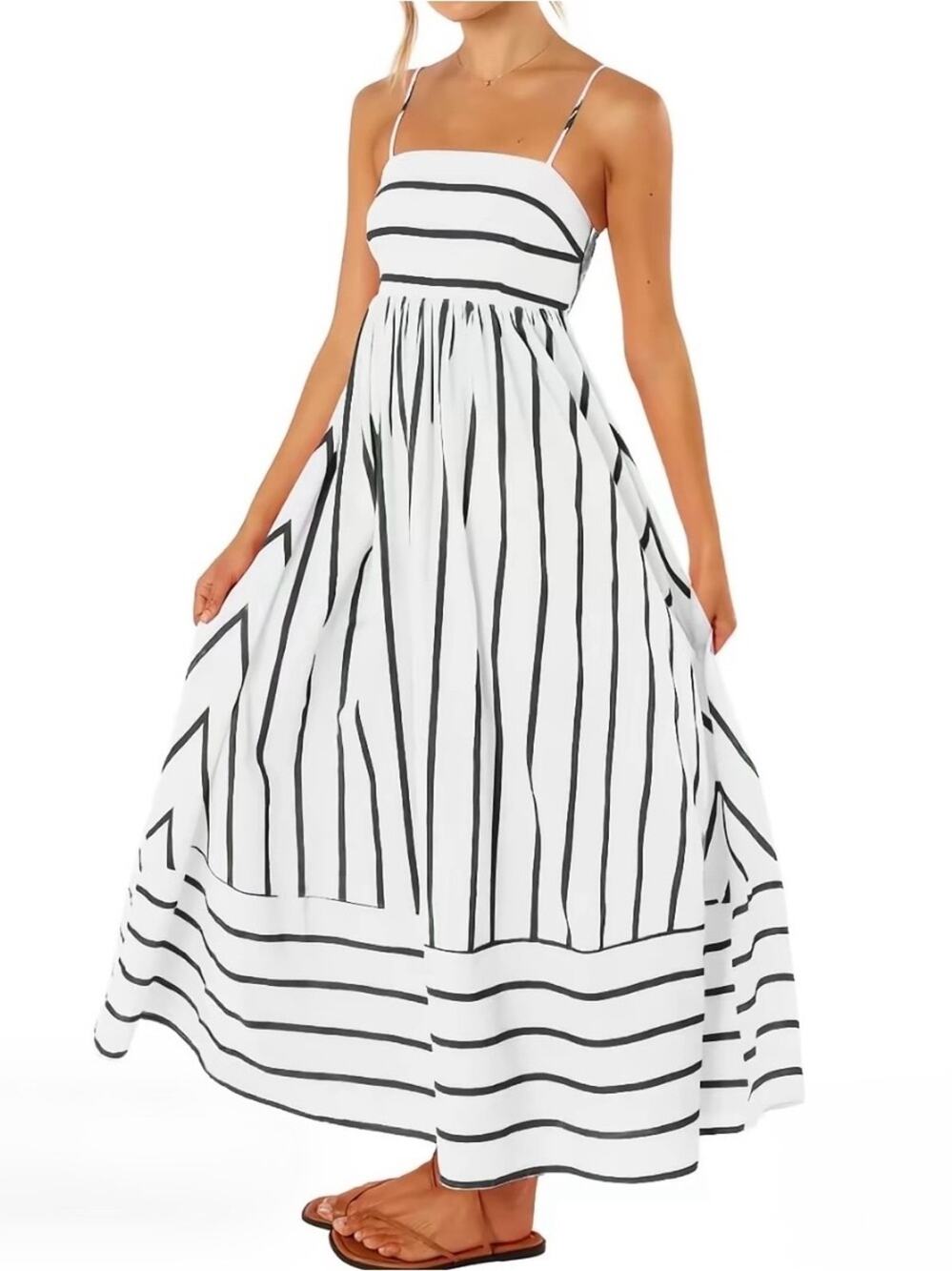 Striped Smocked Back Spaghetti Strap Maxi Sundress Size Small NWT